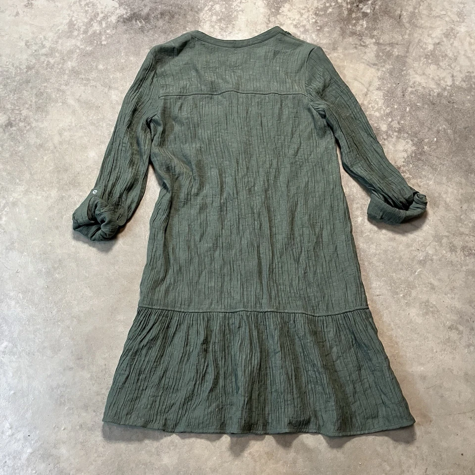 Vestido Nanette Lepore para mujer 8 verde salvia bohemio manga lengüeta enrollable botón delantero Foto 4 de 4