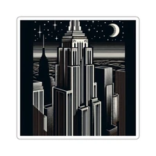 Sticker Art Deco Night Skyline Crescent Moon Poster Style Artwork City Classic