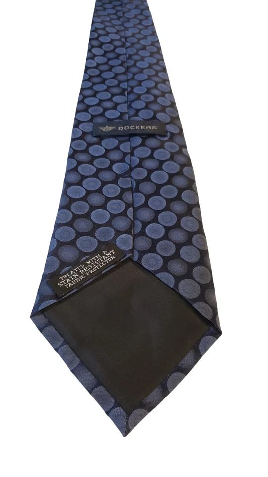 Галстук DOCKERS мужской стойкий к пятнам 100% шелк синий круг геометрический б/у в отличном состоянии - Изображение 4 из 4