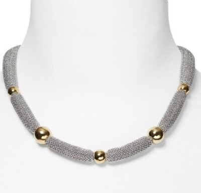 Adami & Martucci Silver And Gold Plated Mesh Bead Necklace 137821
