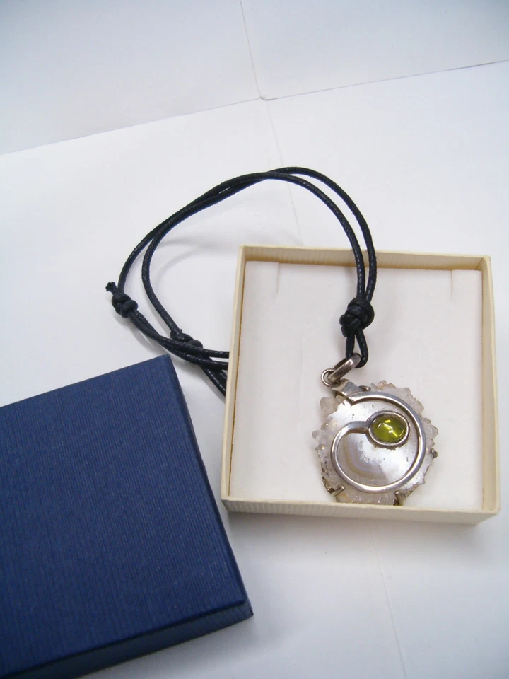 Ciondolo in ARGENTO 925 con AGATA e TORMALINA naturale e girocollo - pietra dura - Immagine 4 di 4