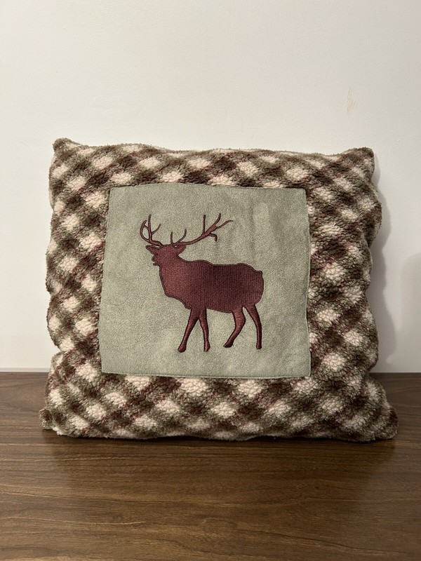 Woolrich Sherpa/faux suede Deer Stag Plaid Throw Accent Pillow Green Brown