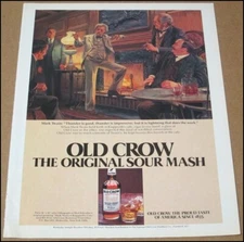 1980 Mark Twain Old Crow Whiskey Print Ad Advertisement Vintage Mort Kunstler