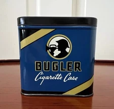 Vintage Advertising Bugler Cigarette Case Tin Pocket Tobacco Tin Empty 3” Height