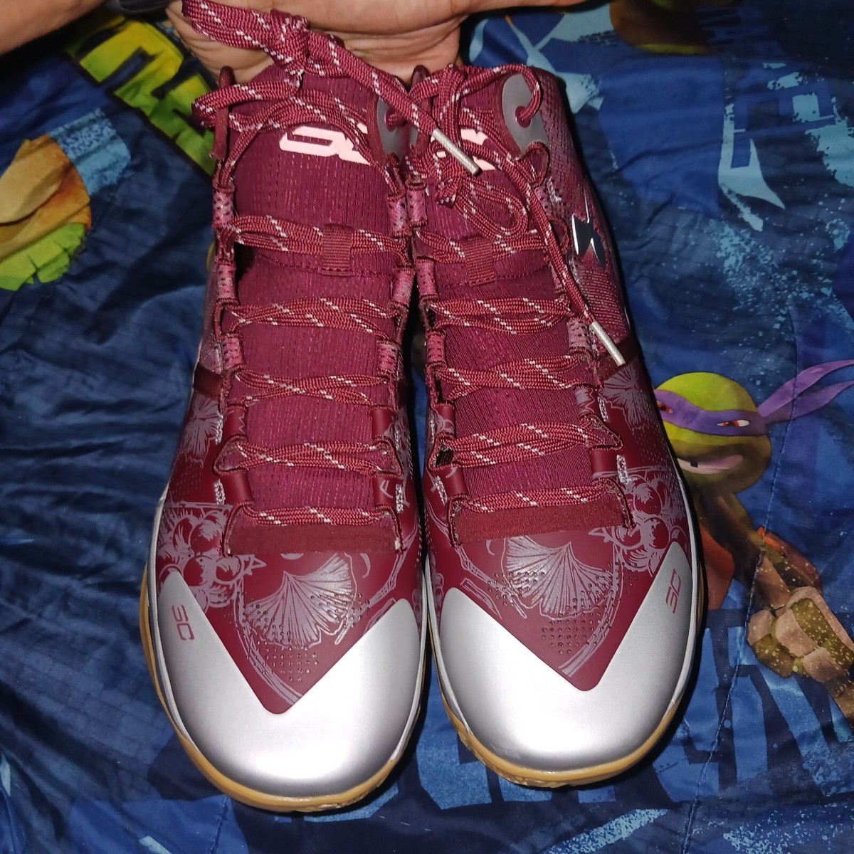 Size 11-- Under Armour Curry 2 Retro UA Domaine Red Silver 