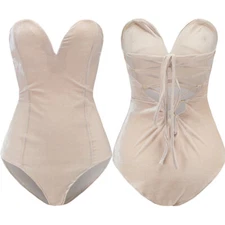 Ladies Lace Up Velvet Bodysuit Strapless Playsuit Plus Size Strechy Sexy Club