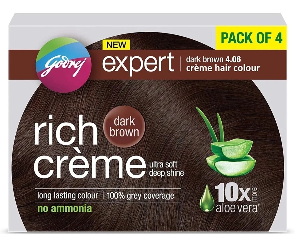 🇬🇧 Godrej Expert Rich Crème Hair Colour Shade 4.06 DARK BROWN, Pack of 4 * 20g