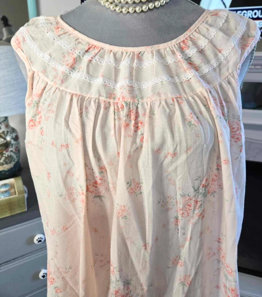 Camisón Vintage Melocotón Mediano Mezcla Algodón Ropa de Casa Hecho en EE. UU. A516 Foto 3 de 4