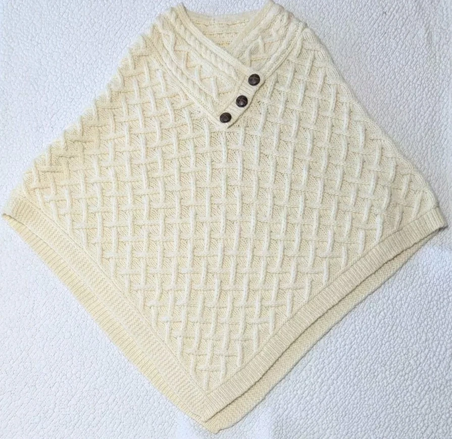 Aran Craft Ireland Made Nua Cream Poncho Cape 100% Extra Fine Merino Wool