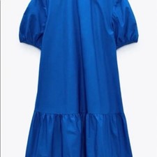 ZARA Cobalt Blue Tiered Flowy Midi Dress (Small)