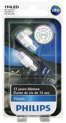 2x Philips 194 LED 6000k Bright White T10 Light bulbs 5050 W5W