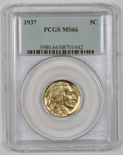 1937 Buffalo Nickel Coin from the Philadelphia Mint Graded MS66 by PCGS