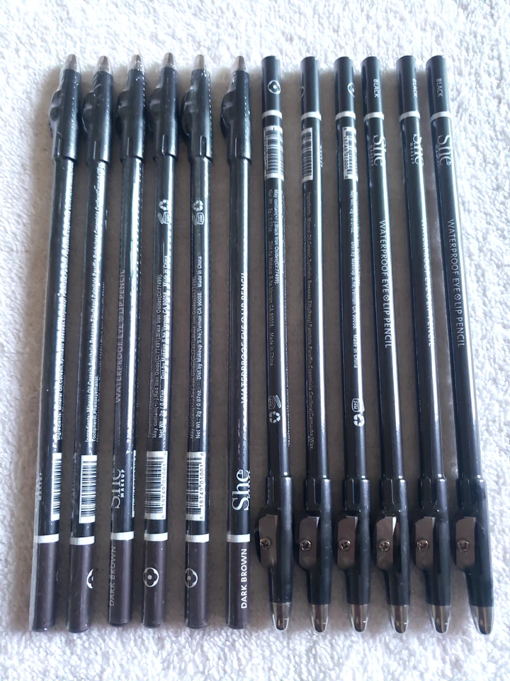 Waterproof Eye And Lip Liner Pencil 6 Black + 6 Dark Brown Color 12 Liners Lot - Image 2 of 4