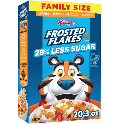 Kellogg's Frosted Flakes 25% Less Sugar Breakfast Cereal, Family Size, 20.3 oz