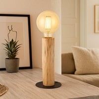 Tischleuchte Holzleuchte Tischlampe Vintage Leselampe Natur Schwarz Led H 30 Cm