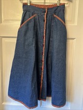 Vintage 1970s Jessica s Gunnies Denim Skirt With Floral Trim Small 25 waist