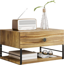 Natural Pine Floating Nightstand with Drawer for Small Spaces, Easy Assembly