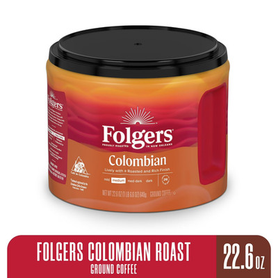 Folgers Colombian Ground Coffee, Medium Roast, 22.6 oz Canister