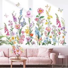 Garden Flower Wall Stickers Wildflower Iris Daisy Floral Butterflies Peel and...