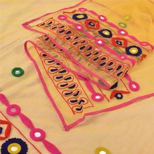 Sanskriti Vintage Yellow Dupatta Long Stole Net Mesh Hand Embroidered Wrap Veil