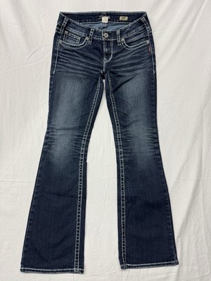 Silver Jeans Women s 29x33 Aiko Bootcut Dark Blue With Contrast Stitch
