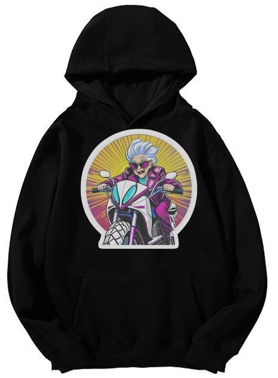 Unisex Cool Grandma on Motorcycle Graphic Hoodie