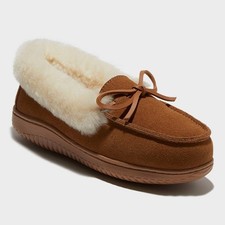 Women's Dearfoams Dluxe Helene Shearling Moc Slippers Chestnut 7 New With Tags