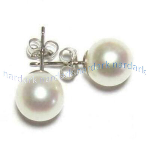 Perfect Round Real Natural White South Sea Pearl Stud Earrings 14K White Gold - Picture 4 of 11