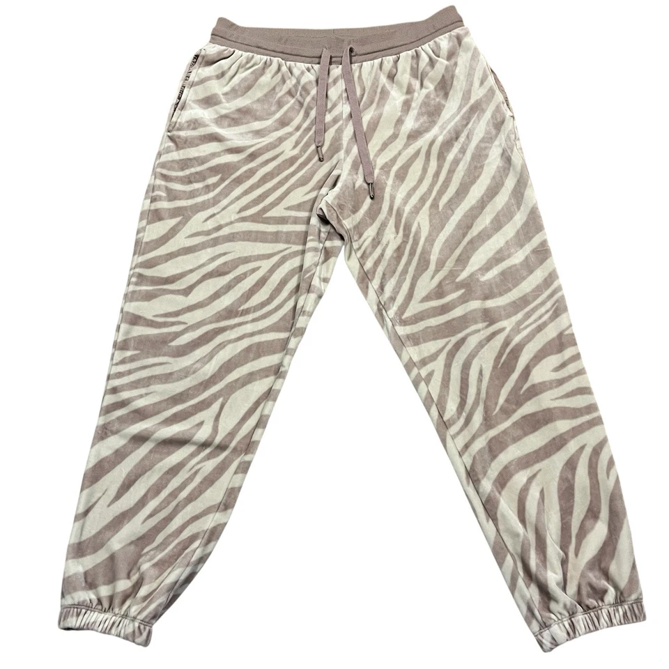Donna Karan Sleepwear Women’s Sz L Sleep Jogger Velour Pants Purple Tiger Stripe - Image 2 of 4