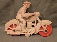 1950s Auburn Rubber Police Motorcycle Toy Scarce White Operator With Red Tires