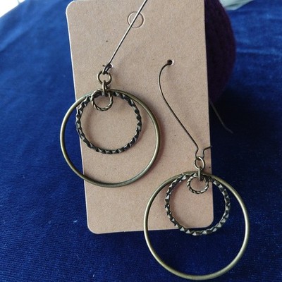 Concentric Circles Dangle Earrings brass hoop hook fashion costume jewelry