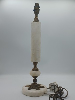 Antike weiße Onyx Marmor Lampe Leuchte Tischlampe Messing gold verziert