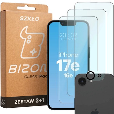 3x Schutzglas + Kameraglas für iPhone 17e / 16e Bizon Displayschutzglas Hartglas