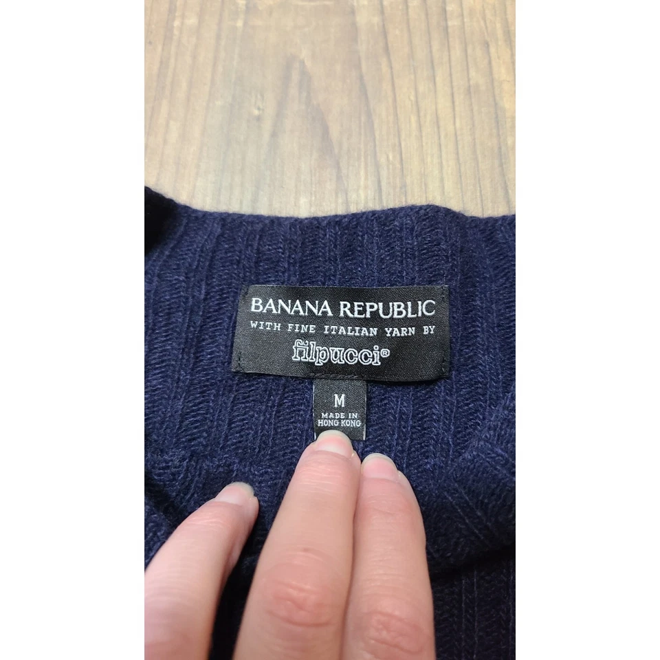Suéter Banana Republic Filpucci Mezcla Lana Cachemira Mujer M Azul Marino Tejido Acanalado Foto 4 de 4
