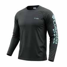 Columbia PFG Terminal Tackle Long Sleeve Shirt Black And Aqua Men's XL