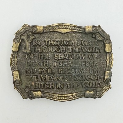 Vtg 1982 The Great American Belt Buckle Co USA Lord's Prayer Meanest SOB Trucker