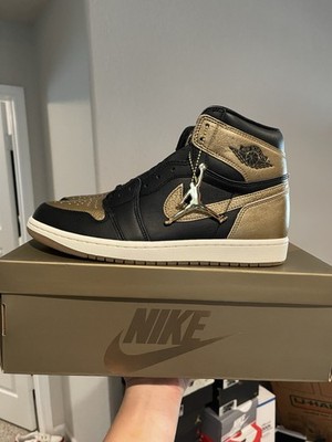 Size 10 US - Air Jordan 1 High Black Metallic Gold DS BRAND NEW