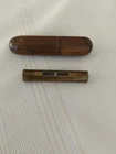 Vintage Miniature 2.2" BRASS POCKET SPIRIT LEVEL In TURNED WOODEN CASE