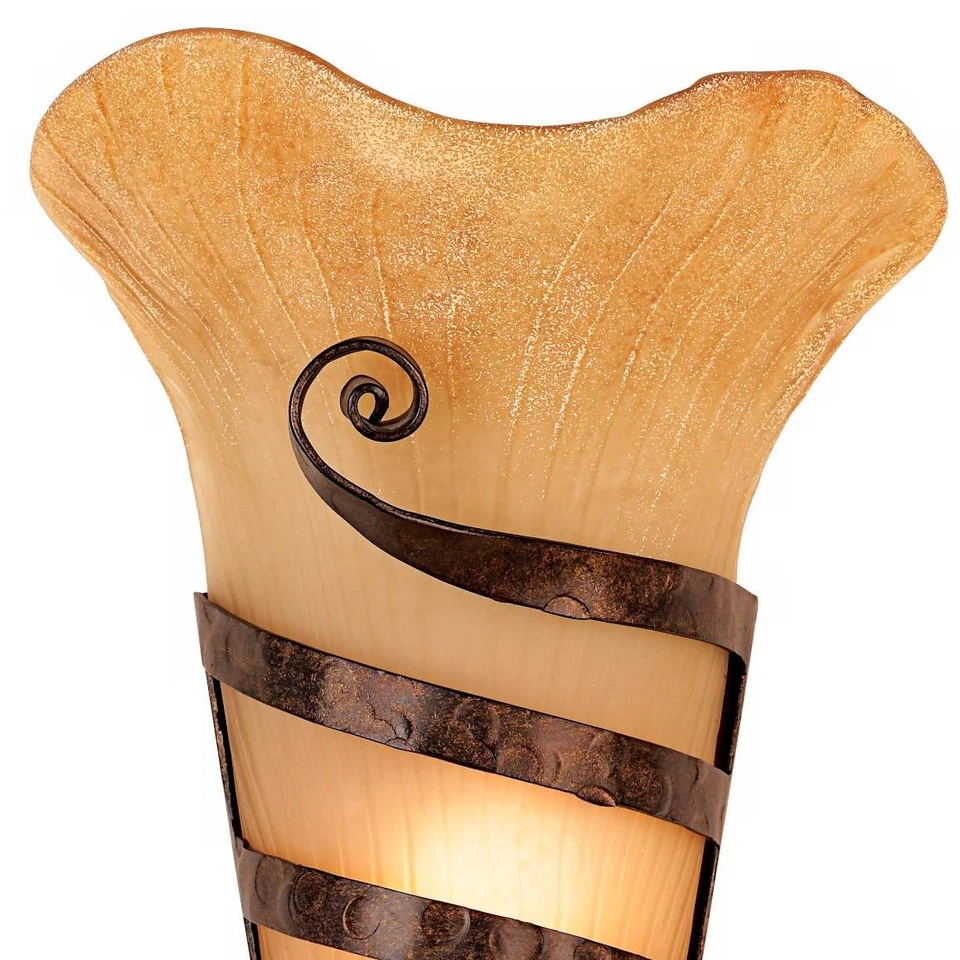 Juego de 2 apliques de pared rústicos Solara cableados óxido de 10" accesorio de vidrio Scavo Foto 2 de 4