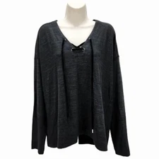 Rails Melange Black Leigh Long Sleeve Velvet Tie Front Top Women's L