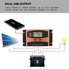 30A 50V Dual USB LCD Display Smart PWM Solar Panel Charge Controller IP32 Wa BL