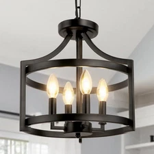 4-Light Farmhouse Chandelier, Modern Hanging Pendant Lighting, Convertible Se...