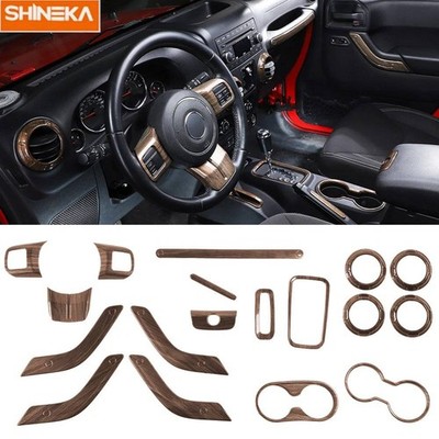 18Pcs Interior Dash Decor Cover Trim Kit for Jeep Wrangler JK 2011-18 Wood Grain