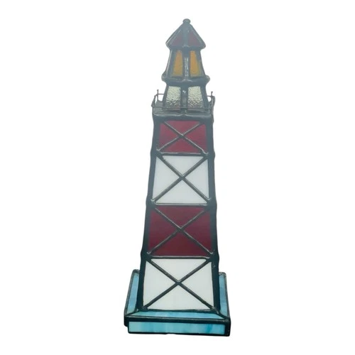 Vintage Tiffany style Stained Glass lighthouse Table Lamp Nautical 8.5” READ
