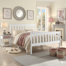 White 3FT 4FT Wooden Bed Frame Single Small Double Solid Pinewood Shaker Style