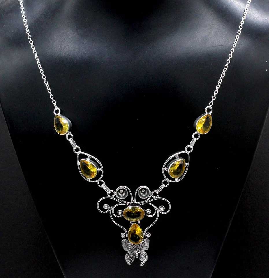 Yellow Citrine Gemstone 925 Sterling Silver Jewelry Necklace Size-17-18" - Image 3 of 4