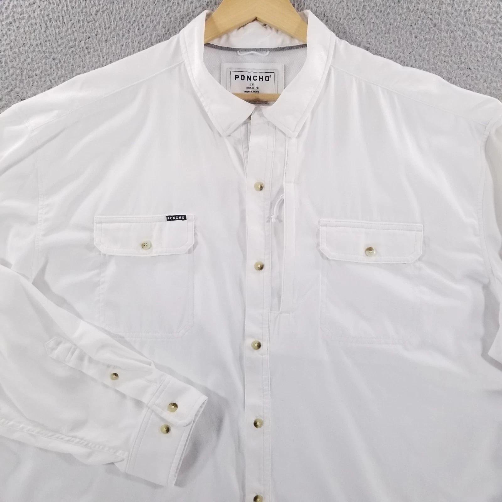 PONCHO Shirt Mens 3XL White Performance Regular Fit Outdoors Fishing Wicking