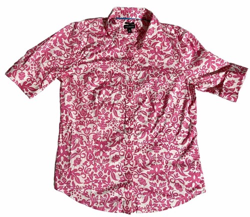Talbots Button Up Shirt Womens Petite Pink & White Floral Sh. Sleeves Cuff Links