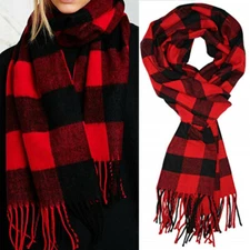 For Womens 100% Cashmere Scarf Wrap Square Buffalo Check Wool SCOTLAND Red Black
