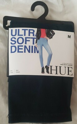 HUE Women's Ultra Soft High Waist Denim Leggings Black Indigo Wash